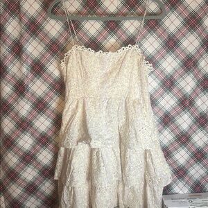Altar'd State Elegant Tiered Lace Cream Floral Dress w Skinny Straps